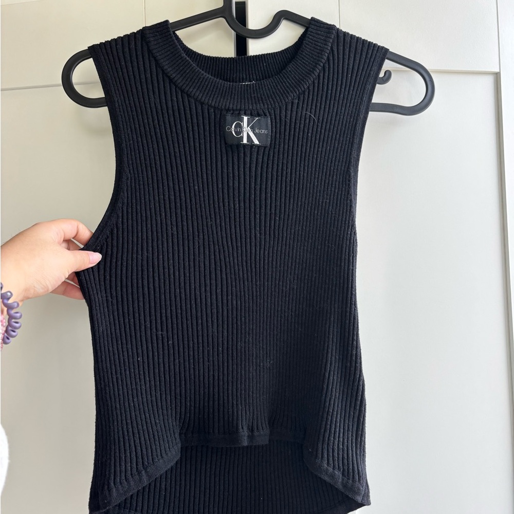 Calvin Klein Ribbed Black Sleeveless Knit Top